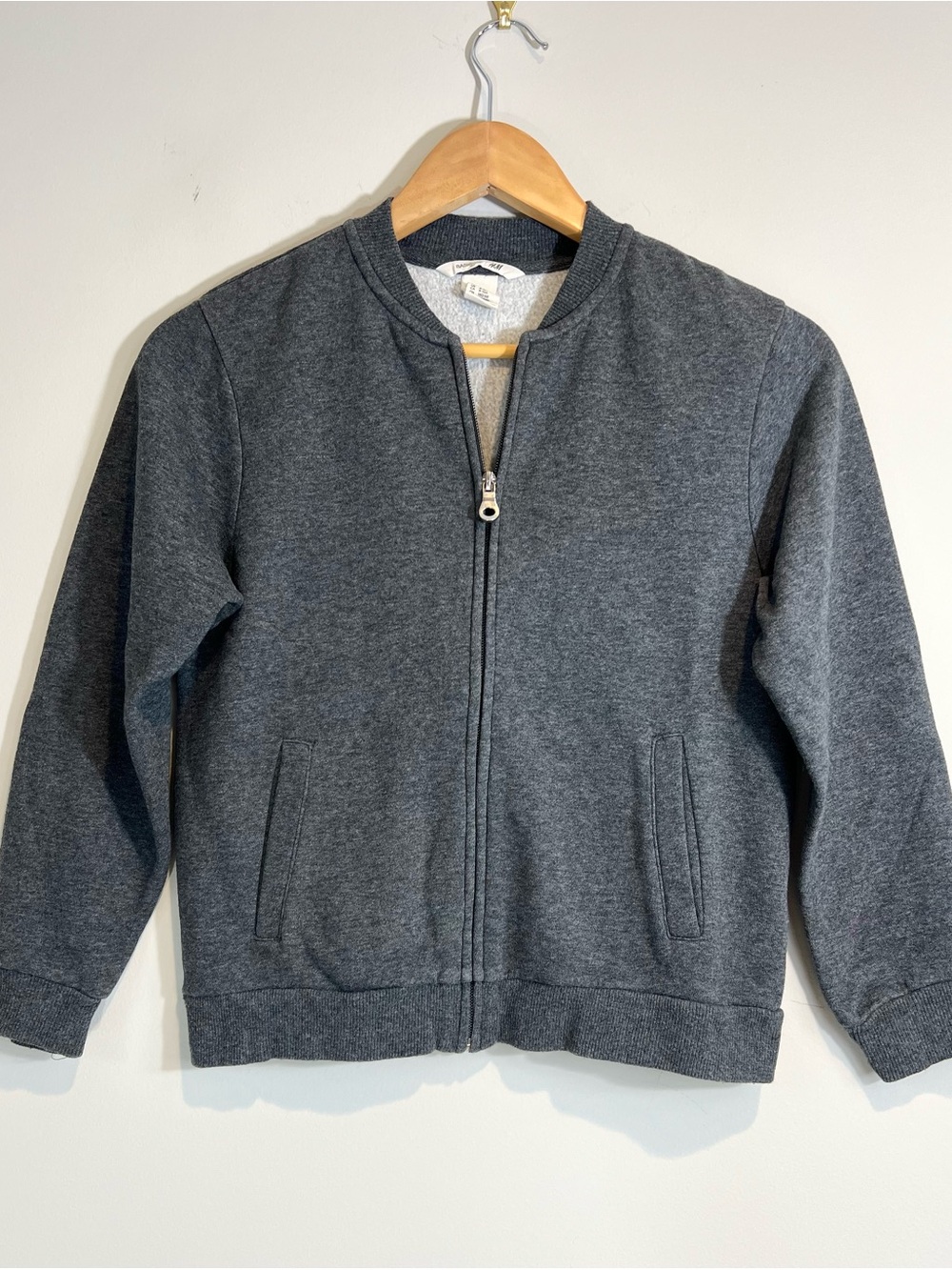 H&M Basic Boys Gray Full Zip Bomber Sweatshirt Jacket Size 8-10Y
